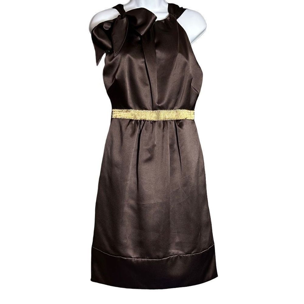 Vera Wang Maids Women's Party Dress Cocktail Halter Midi Metallic Bronze Size 8